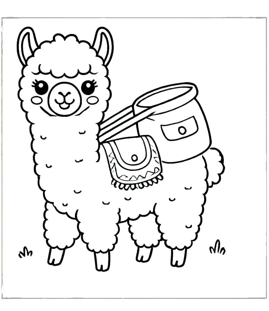 Disegno Alpaca con un cesto intrecciato sulla schiena da colorare