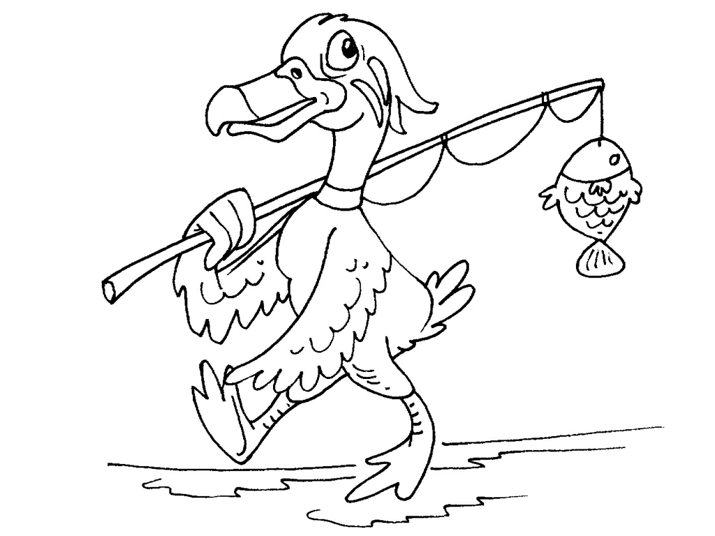 Disegno Anatra a passeggio con la canna da pesca da colorare Disegno Anatra a passeggio con la canna da pesca da colorare