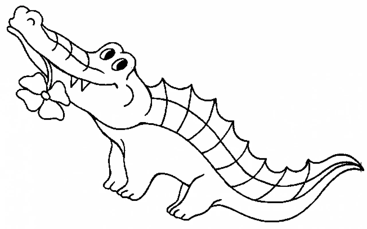 Disegno Coccodrillo con un fiore in bocca da colorare
