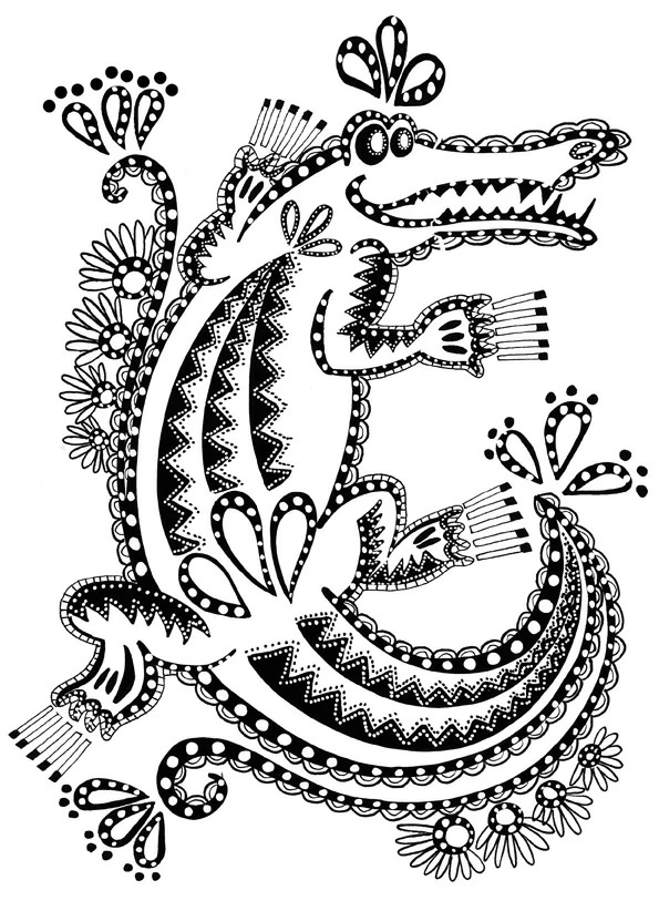 Disegno Coccodrillo con motivi decorativi da colorare