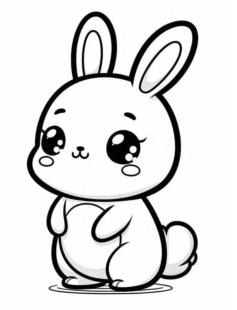 Disegno Coniglio Kawaii seduto con occhi grandi da colorare Disegno Coniglio Kawaii seduto con occhi grandi da colorare