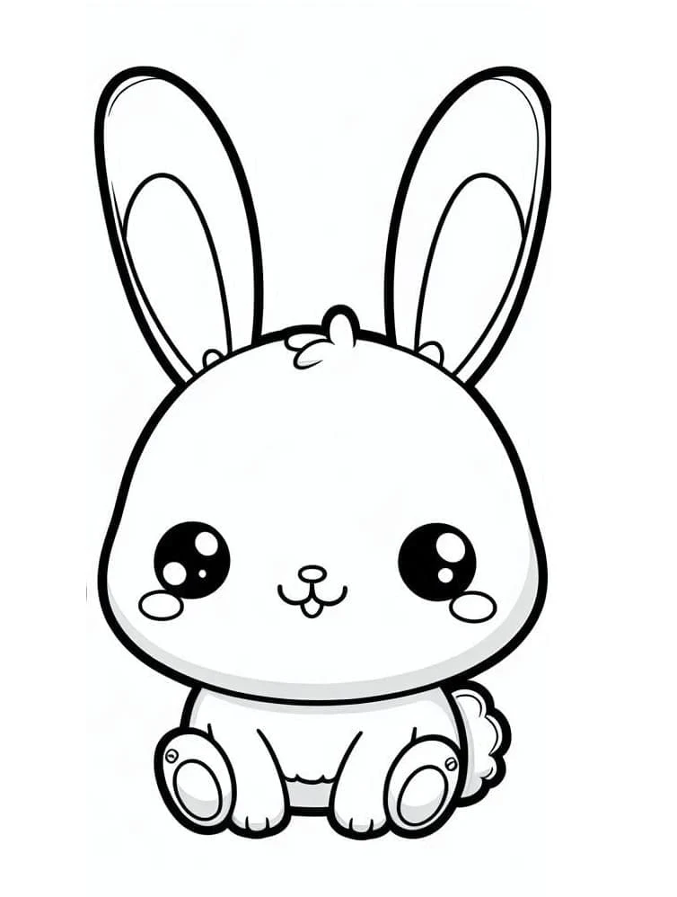 Disegno Coniglio Kawaii con grandi orecchie da colorare