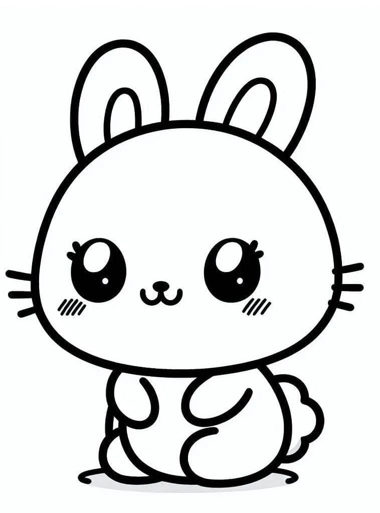 Disegno Coniglio Kawaii seduto con occhi grandi da colorare