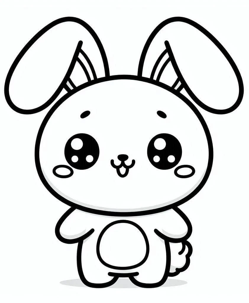 Disegno Coniglio Kawaii in piedi con occhi grandi da colorare Disegno Coniglio Kawaii in piedi con occhi grandi da colorare