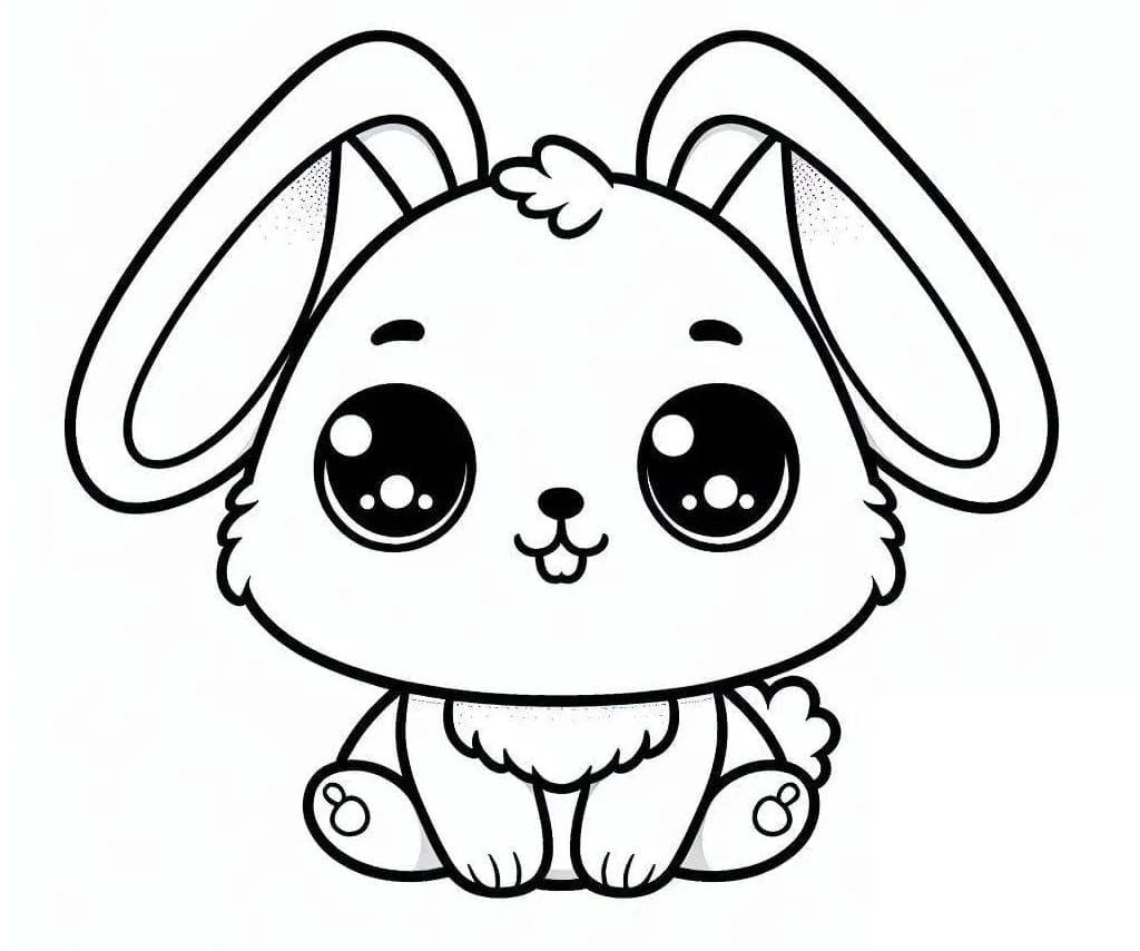 Disegno Coniglio Kawaii seduto con occhi grandi da colorare Disegno Coniglio Kawaii seduto con occhi grandi da colorare