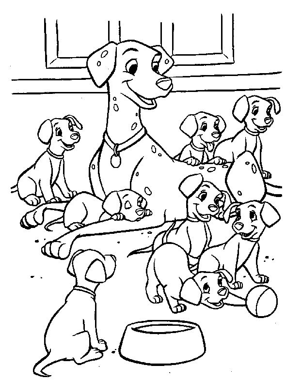 Disegno Cucciolo dalmata con la madre e i fratelli da colorare
