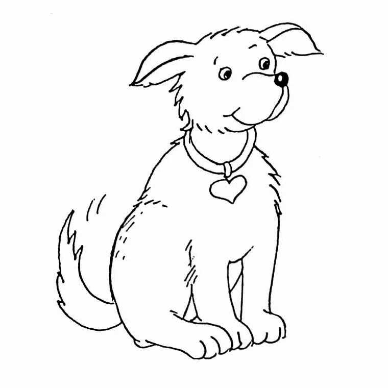 Disegno Cucciolo seduto con collare e ciondolo a cuore da colorare Disegno Cucciolo seduto con collare e ciondolo a cuore da colorare