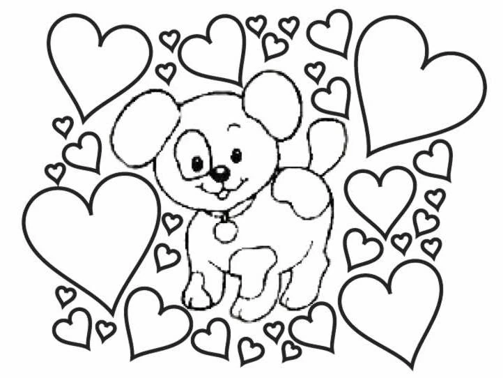 Disegno Cucciolo circondato da cuori da colorare Disegno Cucciolo circondato da cuori da colorare