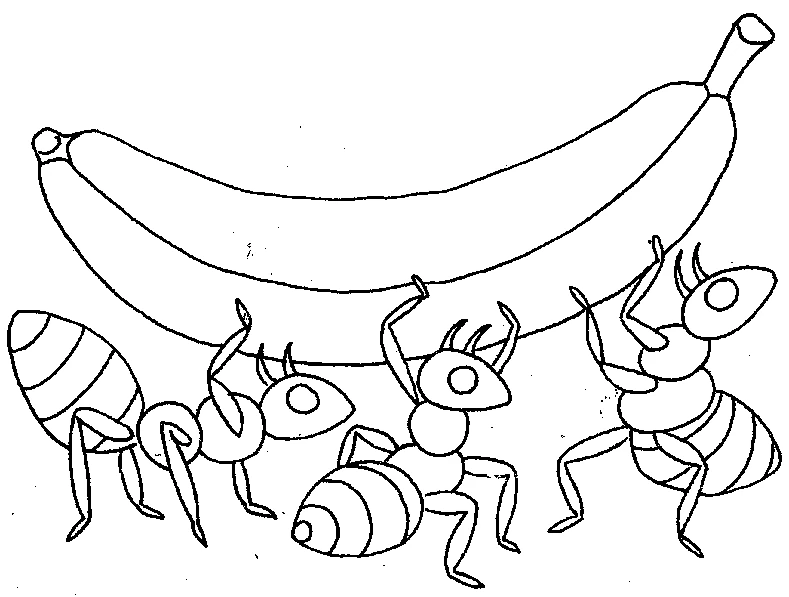 Disegno Formiche che trasportano una banana gigante da colorare