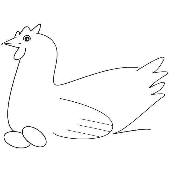 Disegno Gallina in piedi accanto a due uova da colorare