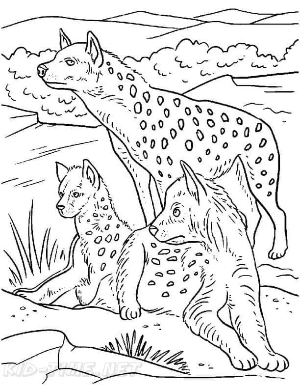 Disegno Iena con i piccoli nella savana da colorare Disegno Iena con i piccoli nella savana da colorare