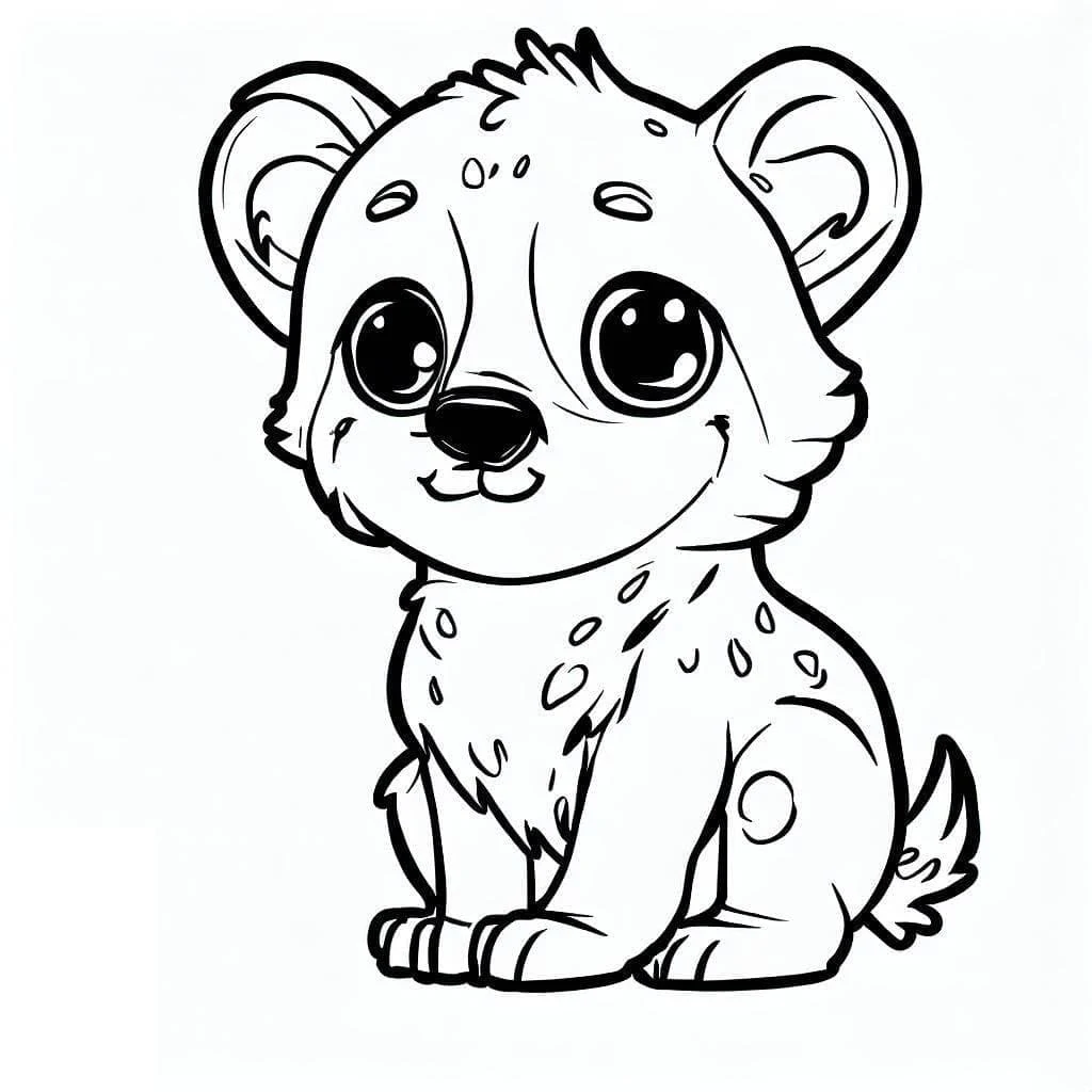 Disegno Iena cucciolo seduta con occhi grandi da colorare