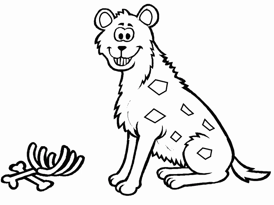 Disegno Iena sorridente accanto a un mucchio di ossa da colorare