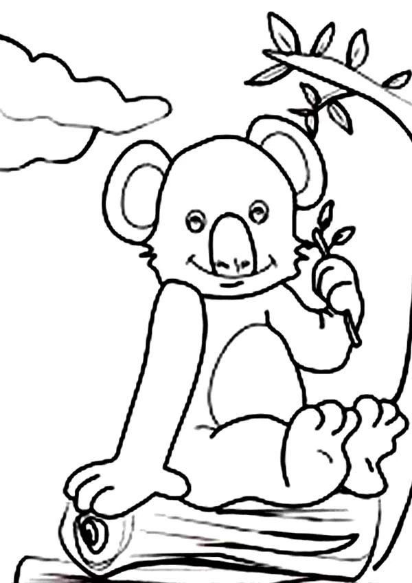 Disegno Koala seduto su un tronco con un ramo frondoso da colorare