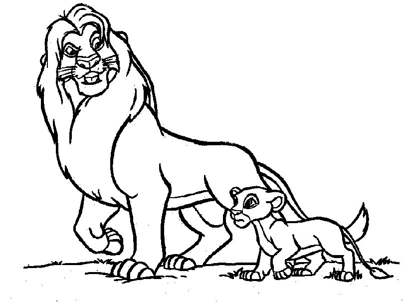 Disegno Leone in piedi con il suo cucciolo da colorare Disegno Leone in piedi con il suo cucciolo da colorare