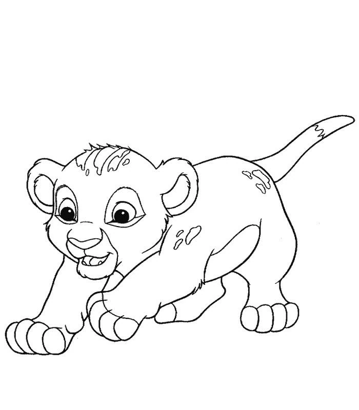 Disegno Leone cucciolo accovacciato mentre gioca da colorare Disegno Leone cucciolo accovacciato mentre gioca da colorare