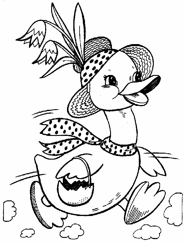 Disegno Oca che cammina con cappello e un cestino da colorare Disegno Oca che cammina con cappello e un cestino da colorare