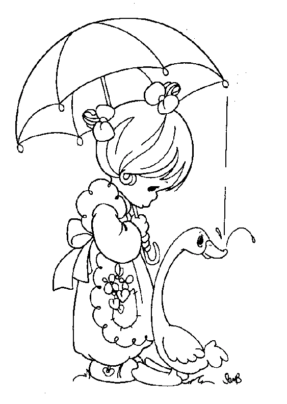 Disegno Oca al riparo sotto un ombrello con una bambina da colorare Disegno Oca al riparo sotto un ombrello con una bambina da colorare