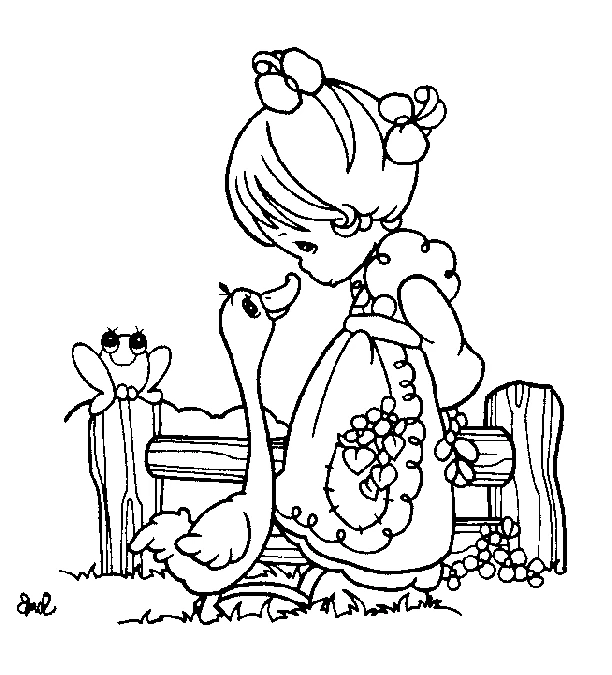 Disegno Oca con una bambina vicino a uno steccato da colorare Disegno Oca con una bambina vicino a uno steccato da colorare