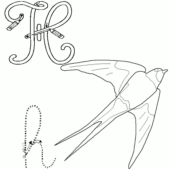 Disegno Rondine in volo accanto alla lettera H da colorare