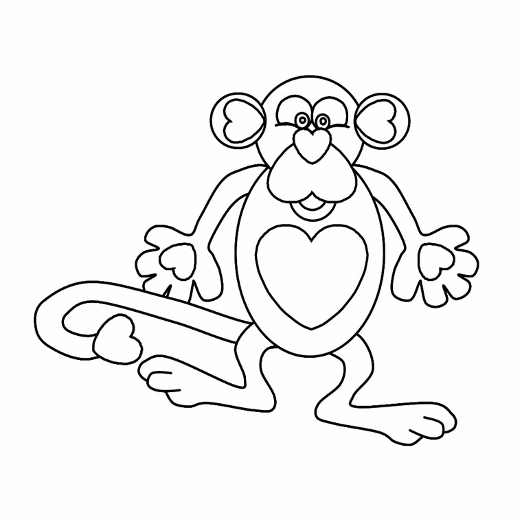 Disegno Scimmia buffa piena di cuori da colorare