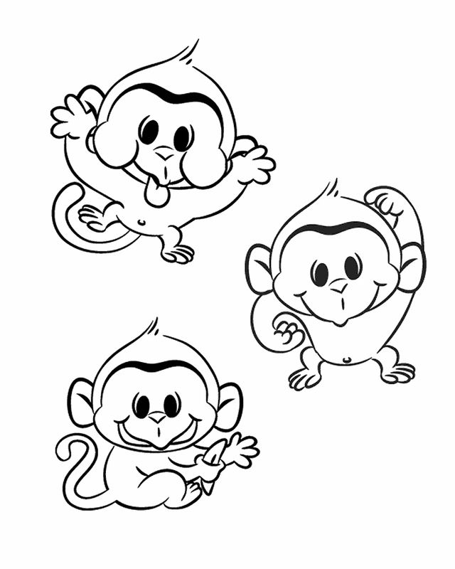 Disegno Scimpanzé trio giocoso da colorare