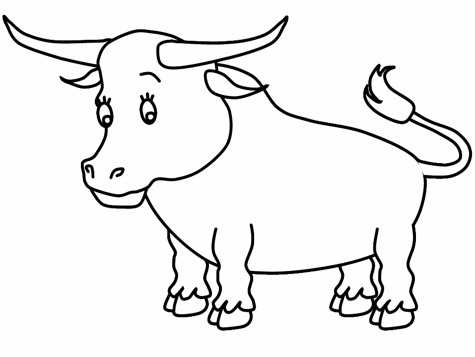 Disegno Toro in piedi con lunghe corna curve da colorare