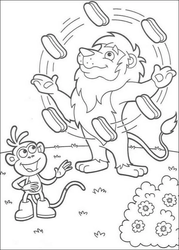Disegno Giocoliere leone con Boots la scimmia da colorare Disegno Giocoliere leone con Boots la scimmia da colorare