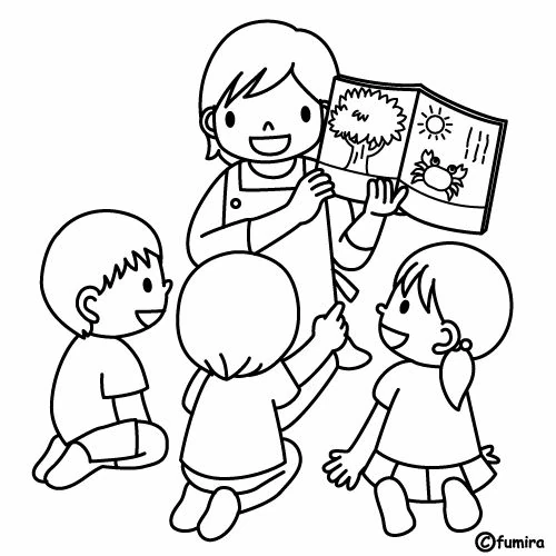 Disegno Insegnante che legge un libro illustrato ai bambini da colorare