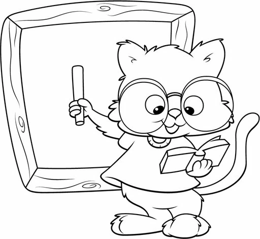 Disegno Insegnante gatto che indica la lavagna da colorare