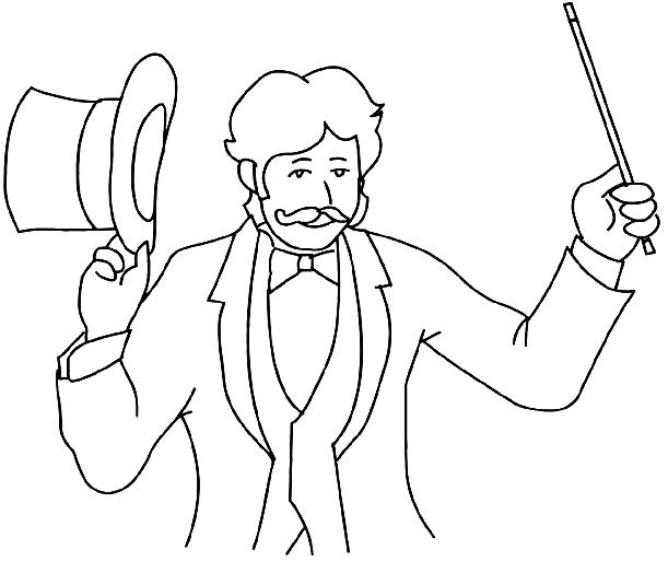 Disegno Mago che tiene il cilindro e la bacchetta da colorare