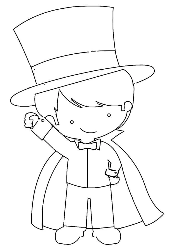 Disegno Mago con cilindro e bacchetta magica da colorare