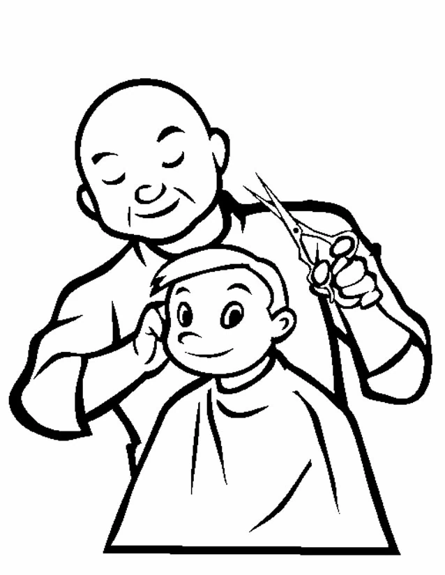 Disegno Parrucchiere che taglia i capelli a un bambino da colorare Disegno Parrucchiere che taglia i capelli a un bambino da colorare
