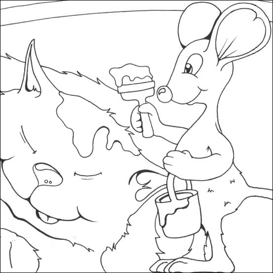 Disegno Topo pittore che colora la testa di un grande cane da colorare Disegno Topo pittore che colora la testa di un grande cane da colorare