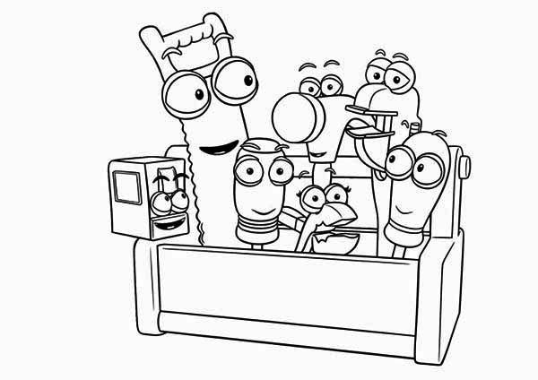 Disegno Cassetta degli attrezzi con personaggi animati da colorare Disegno Cassetta degli attrezzi con personaggi animati da colorare