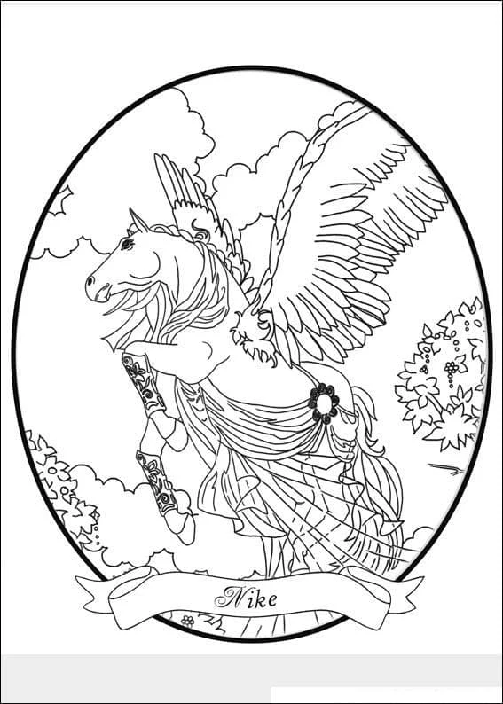 Disegno Nike Bella Sara, cavallo alato in volo da colorare