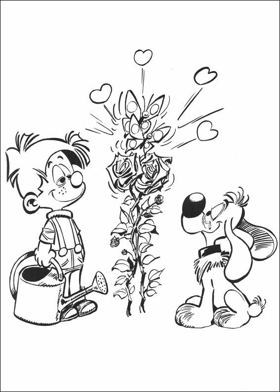 Disegno Billy e Buddy vicino a un roseto fiorito da colorare