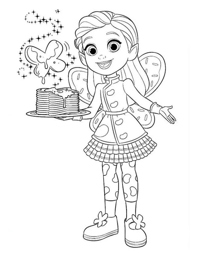 Disegno Butter Beans Cafe con un piatto di pancake da colorare