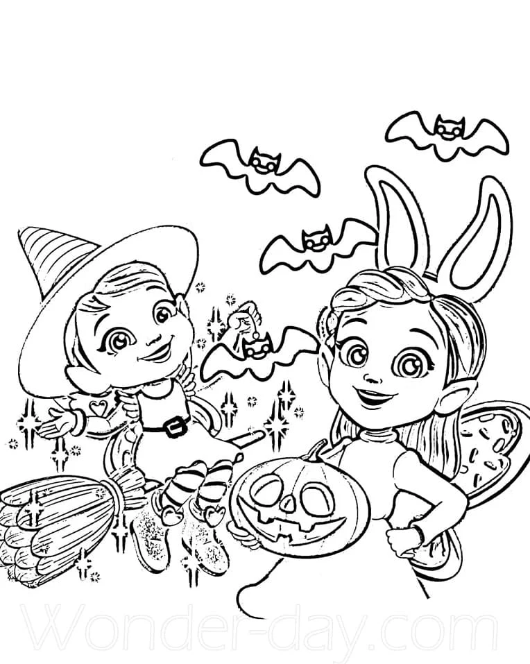 Disegno Cricket e Butterbean in costumi di Halloween da colorare