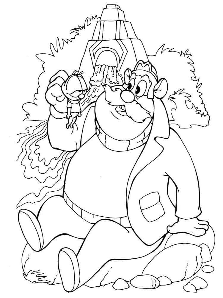 Disegno Chip e Dale for Kids vicino a una statua gigante da colorare