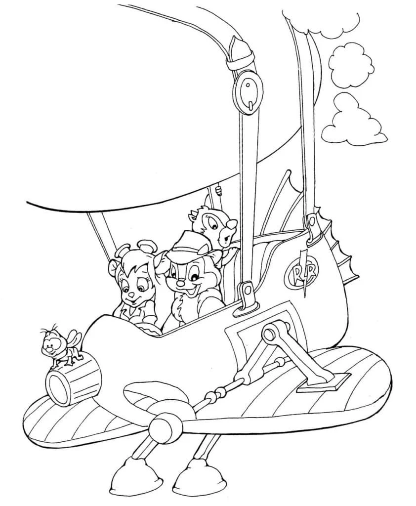 Disegno Chip e Dale in volo sul loro aeroplano da colorare Disegno Chip e Dale in volo sul loro aeroplano da colorare