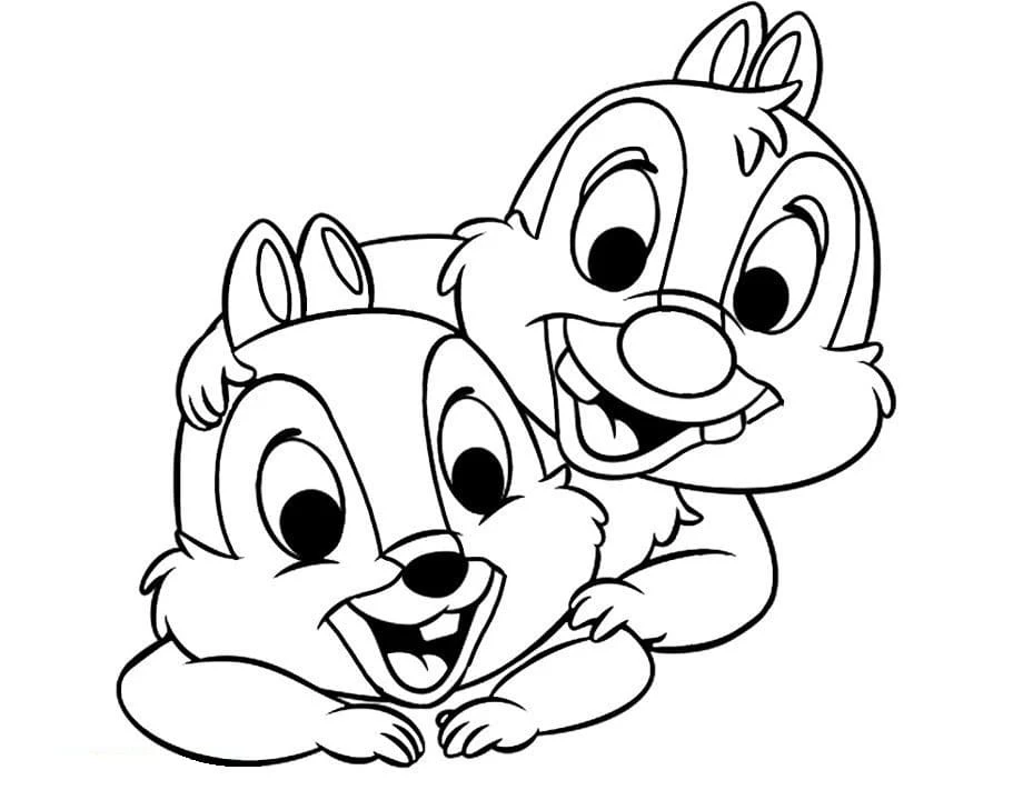 Disegno Chip e Dale sorridenti insieme da colorare