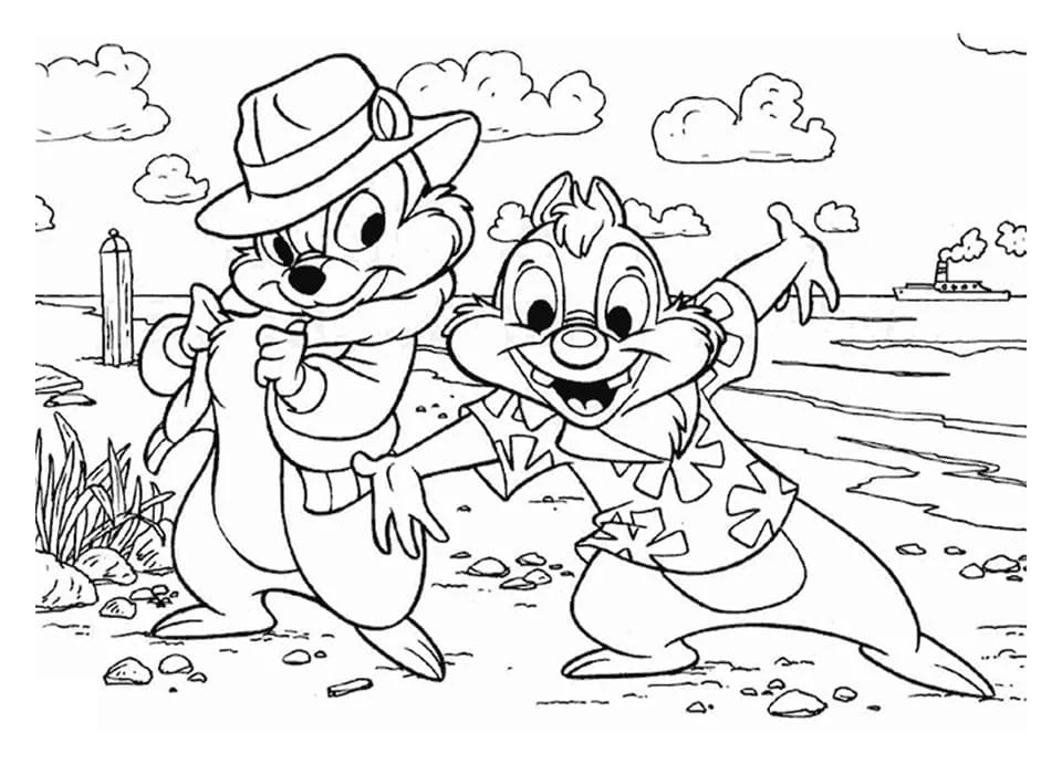 Disegno Chip e Dale sulla spiaggia da colorare Disegno Chip e Dale sulla spiaggia da colorare
