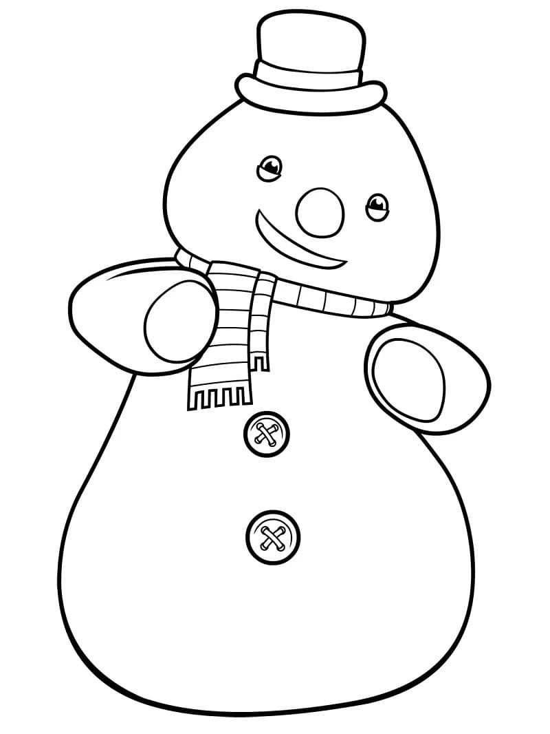 Disegno Pupazzo di neve con sciarpa e cappello a cilindro da colorare
