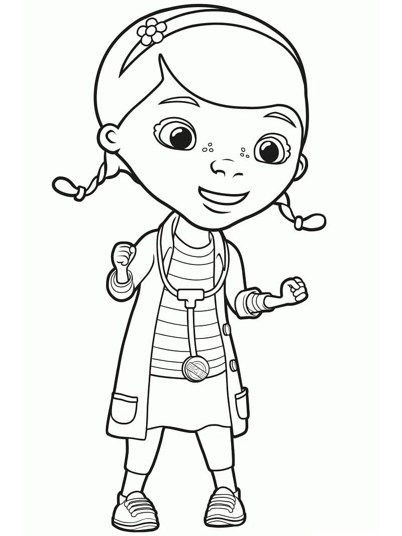 Disegno Doc McStuffins in piedi con un grande sorriso da colorare