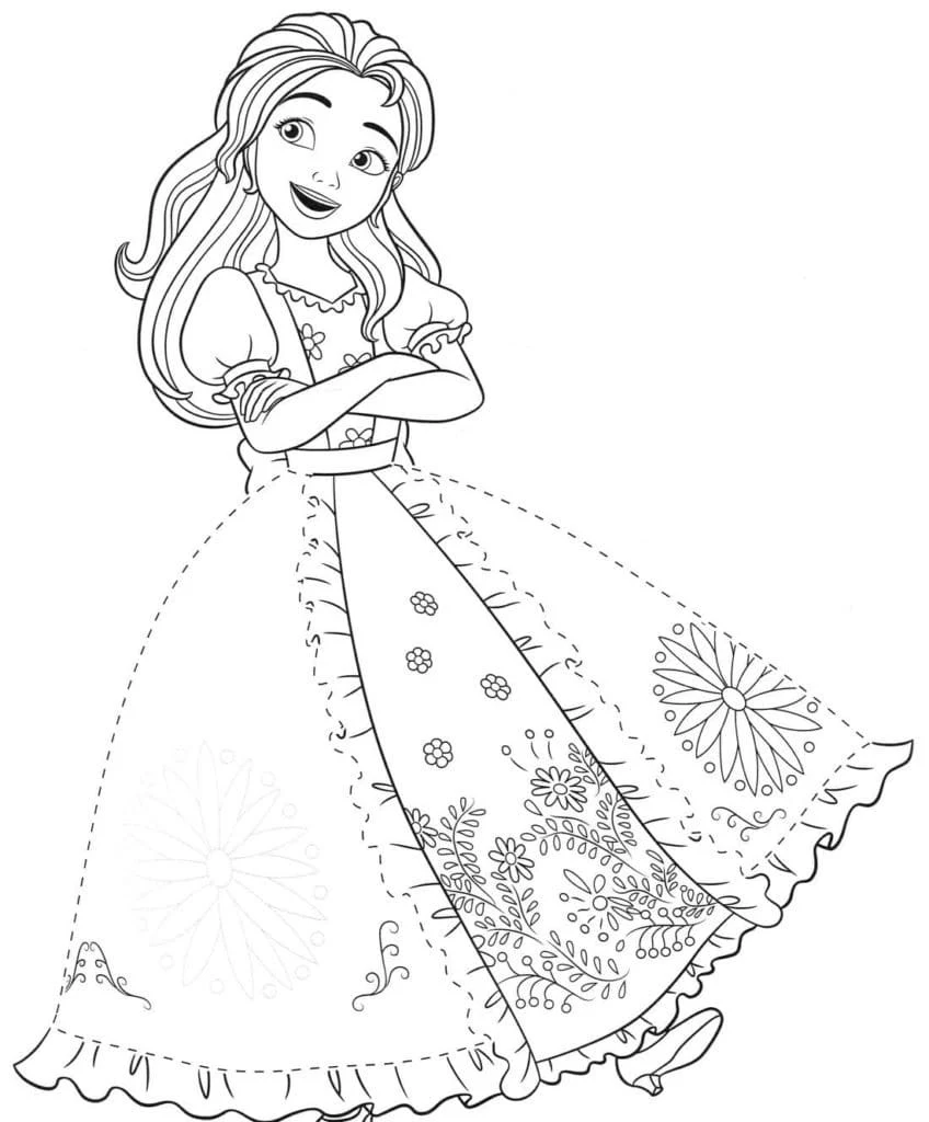 Disegno Isabel di Elena di Avalor con abito da ballo floreale da colorare Disegno Isabel di Elena di Avalor con abito da ballo floreale da colorare