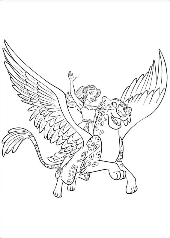 Disegno Elena di Avalor in volo su un giaguaro alato da colorare Disegno Elena di Avalor in volo su un giaguaro alato da colorare