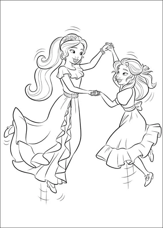 Disegno Elena di Avalor che danza con la sorella da colorare Disegno Elena di Avalor che danza con la sorella da colorare