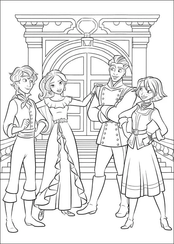 Disegno Elena di Avalor con i suoi amici davanti alla porta del palazzo da colorare Disegno Elena di Avalor con i suoi amici davanti alla porta del palazzo da colorare