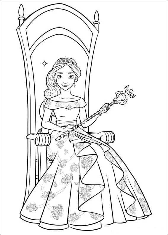 Disegno Elena di Avalor seduta sul suo trono da colorare